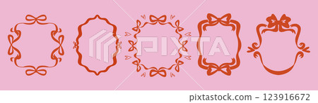 A set of vintage frames with coquettish bows and ribbons. 123916672