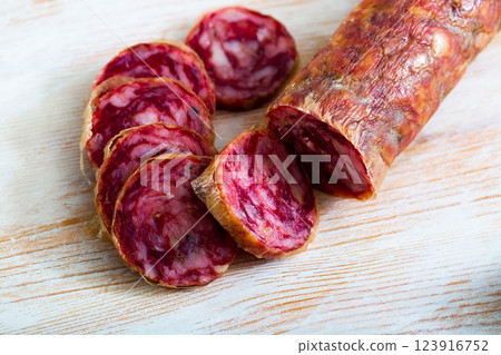 Spanish summer sausage Salchichon Spanish summer sausage Salchichon 123916752