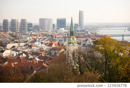 Autumn view of Bratislava historic district with St. Martin Cathedral 123916776