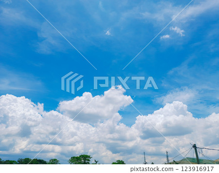 a nice and beautiful looking blue sky with clouds. a nice and beautiful looking blue sky with clouds. 123916917