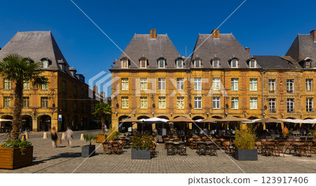 Summer view of central square place Ducale in French town of Charleville-Mezieres Summer view of central square place Ducale in French town of Charleville-Mezieres 123917406