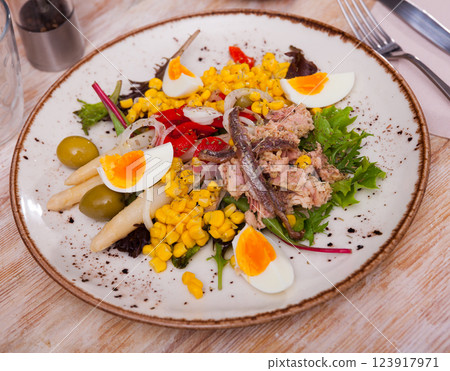 Popular dish of Spanish cuisine is the Xato salad Popular dish of Spanish cuisine is the Xato salad 123917971
