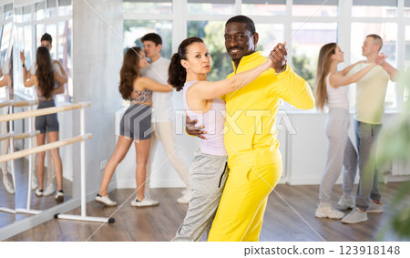 Couple adult woman and man dancing waltz Couple adult woman and man dancing waltz 123918148