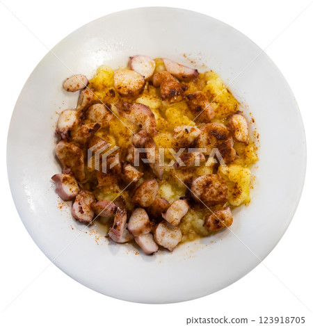 Cooked octopus with potatoes 123918705
