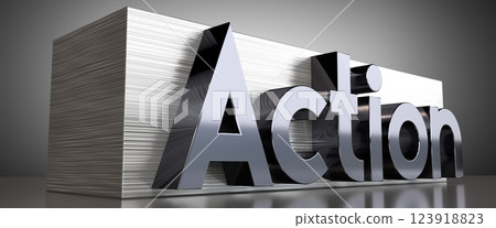Action - metal typographical concept - 3D illustration Action - metal typographical concept - 3D illustration 123918823