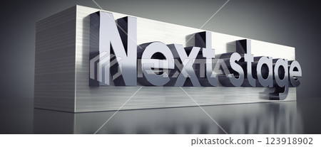 Next stage - metal typographical concept - 3D illustration 123918902