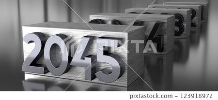 2045 - metal typographical concept - 3D illustration 2045 - metal typographical concept - 3D illustration 123918972