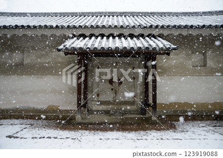 Snow-covered Nijo Castle: Storehouse beside the inner moat, Nakagyo Ward, Kyoto City 123919088