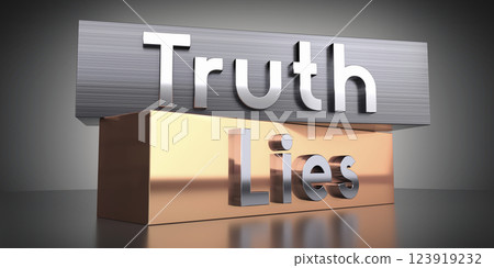 Truth, lies - words on metal blocks - 3D illustration 123919232