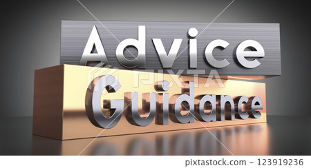 Advice, guidance - words on metal blocks - 3D illustration Advice, guidance - words on metal blocks - 3D illustration 123919236