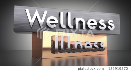 Wellness, illness - words on metal blocks - 3D illustration 123919270