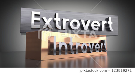 Extrovert, introvert - words on metal blocks - 3D illustration 123919271