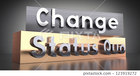 Change, status quo - words on metal blocks - 3D illustration 123919272