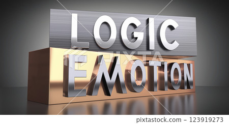 Logic, emotion - words on metal blocks - 3D illustration Logic, emotion - words on metal blocks - 3D illustration 123919273