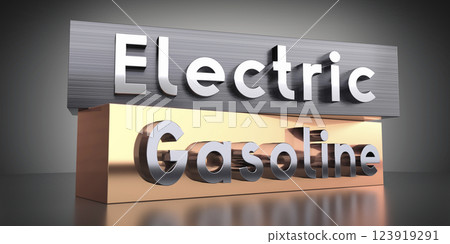 Electric, gasoline - words on metal blocks - 3D illustration Electric, gasoline - words on metal blocks - 3D illustration 123919291