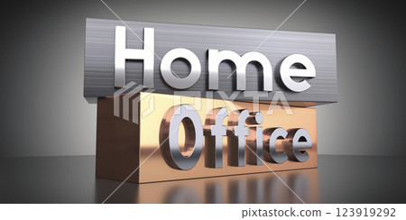 Home office - words on metal blocks - 3D illustration 123919292
