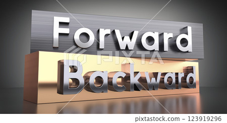 Forward, backward - words on metal blocks - 3D illustration 123919296