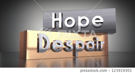 Hope, despair - words on metal blocks - 3D illustration Hope, despair - words on metal blocks - 3D illustration 123919301