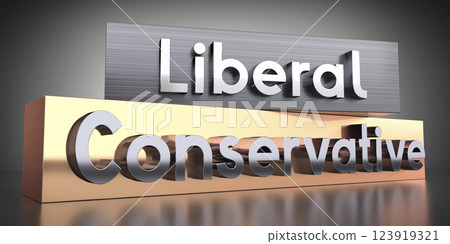 Liberal, conservative - words on metal blocks - 3D illustration 123919321