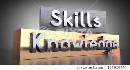 Skills, knowledge - words on metal blocks - 3D illustration Skills, knowledge - words on metal blocks - 3D illustration 123919331