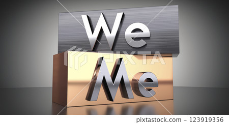 We, me - words on metal blocks - 3D illustration We, me - words on metal blocks - 3D illustration 123919356