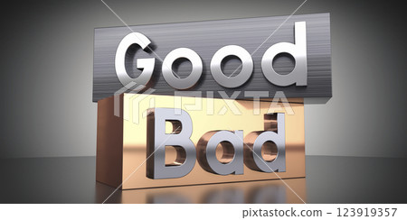 Good, bad - words on metal blocks - 3D illustration Good, bad - words on metal blocks - 3D illustration 123919357