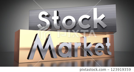 Stock market - words on metal blocks - 3D illustration Stock market - words on metal blocks - 3D illustration 123919359
