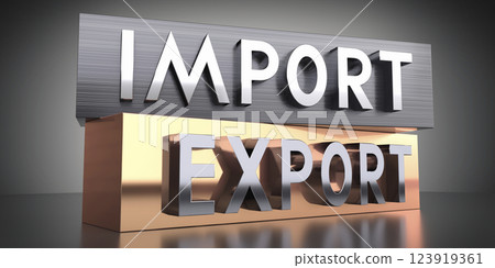 Import, export - words on metal blocks - 3D illustration Import, export - words on metal blocks - 3D illustration 123919361