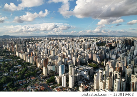 City skyline of Sao Paulo with buildings under a bright blue sky City skyline of Sao Paulo with buildings under a bright blue sky 123919408