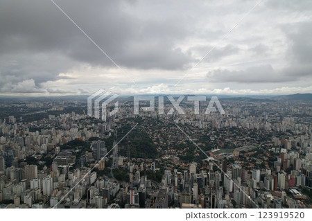 View of Sao Paulos urban landscape under cloudy sky from above 123919520