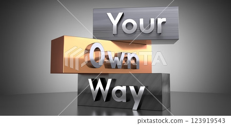 Your own way - words on metal blocks - 3D illustration Your own way - words on metal blocks - 3D illustration 123919543