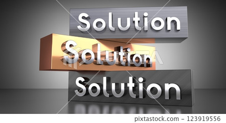 Solution - words on metal blocks - 3D illustration 123919556