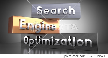 Search engine optimization, SEO - words on metal blocks - 3D illustration Search engine optimization, SEO - words on metal blocks - 3D illustration 123919571