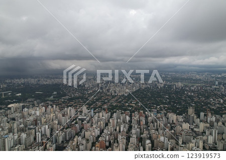 Overcast skyline view of Sao Paulo with urban landscape and clouds 123919573