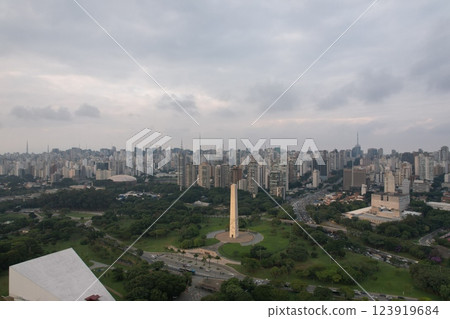 Sao Paulo skyline with monument surrounded by cityscape and greenery Sao Paulo skyline with monument surrounded by cityscape and greenery 123919684