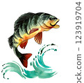 Jumping fish. Hand drawn watercolour illustration 123919704