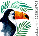 Toucan bird. Hand drawn watercolour illustration 123919708