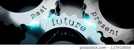 Future, past, present - gears concept - 3D illustration Future, past, present - gears concept - 3D illustration 123919808
