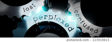 Lost, confused, perplexed - gears concept - 3D illustration 123919813