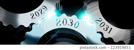 2029, 2030, 2031 - gears concept - 3D illustration 2029, 2030, 2031 - gears concept - 3D illustration 123919851