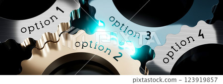 Option 1, 2, 3, 4 - gears concept - 3D illustration Option 1, 2, 3, 4 - gears concept - 3D illustration 123919857