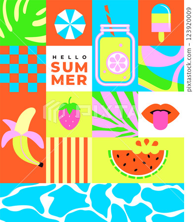 Summer bright geometric tile banner. 123920009