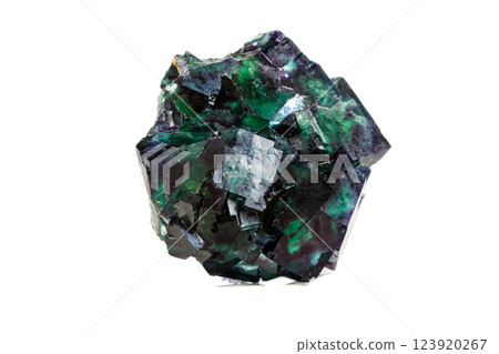 Macro mineral stone Fluorite on a white background 123920267