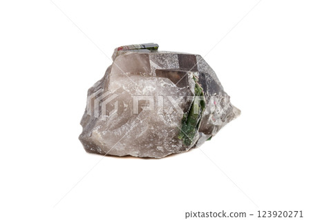 Macro mineral tourmaline stone in quartz on a white background Macro mineral tourmaline stone in quartz on a white background 123920271
