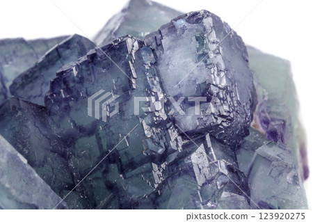 Macro mineral stone Fluorite on white background 123920275