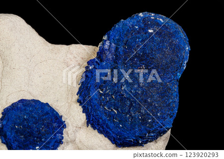 Macro mineral stone Azurite in siltstone against black background Macro mineral stone Azurite in siltstone against black background 123920293
