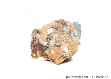 Macro mineral stone Corundum in rock a white background Macro mineral stone Corundum in rock a white background 123920313