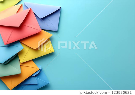 Colorful envelopes on a pastel background Colorful envelopes on a pastel background 123920621