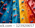 Colorful paper bows and confetti on a vibrant background 123920657