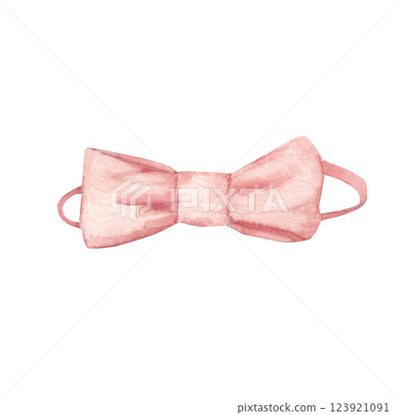 Headband with pink bow, baby girl Hair band. Hand drawn Watercolor illustration isolated on a white background. Infant accessory for invitations, Gender party, Baby shower, Greeting cards. 123921091